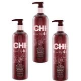 Csomag 3 x Védő Sampon Festett Hajra  - CHI Farouk Rose Hip Oil Color Nurture Protecting Shampoo 340ml