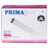 Egyszeri használatos fecskendők – Prima, 60ml, tű 18G, 1 1/2' (1.20 x 38mm), rózsaszín, Luer Lock, gumu dugattyú, sterilek, 25 db.