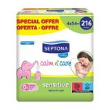 Nedves törlőkendők a kisbabák érzékeny bőrére - Septona Baby Calm'n'Care Sensitive Wipes, 54 törlőkendő x 4 csomag